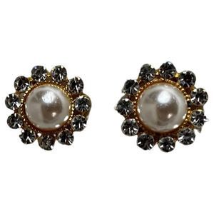 2pc Gold Pearl And Rhinestone Diamond Brooch Pin